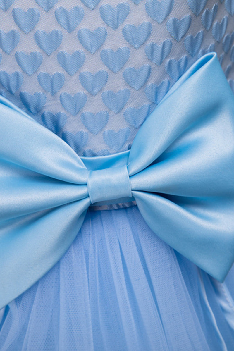 Load image into Gallery viewer, Blue Round Neck Tulle Long Girls&#39; Dress