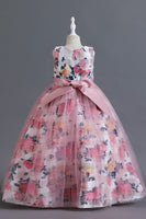 Load image into Gallery viewer, Blue Flower Tulle Long Girls&#39; Dress With Ruffles