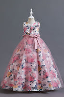 Load image into Gallery viewer, Blue Flower Tulle Long Girls&#39; Dress With Ruffles