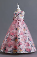 Load image into Gallery viewer, Blue Flower Tulle Long Girls&#39; Dress With Ruffles