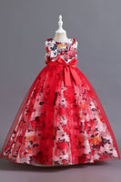 Load image into Gallery viewer, Blue Flower Tulle Long Girls&#39; Dress With Ruffles