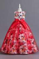 Load image into Gallery viewer, Blue Flower Tulle Long Girls&#39; Dress With Ruffles