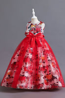 Load image into Gallery viewer, Blue Flower Tulle Long Girls&#39; Dress With Ruffles