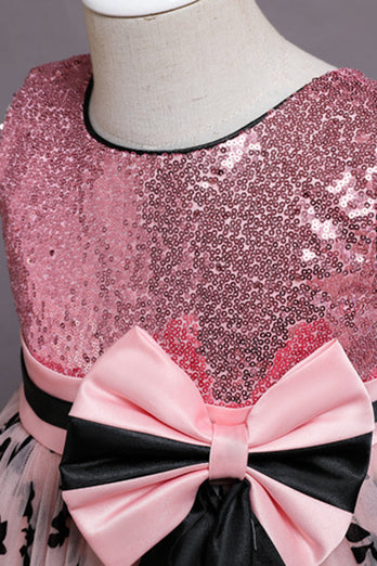 Pink Tulle Sequin Flower Long Girls' Dress