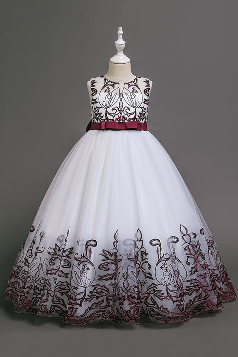 Load image into Gallery viewer, Navy Sleeveless A Line Embroidery Girls&#39; Dress