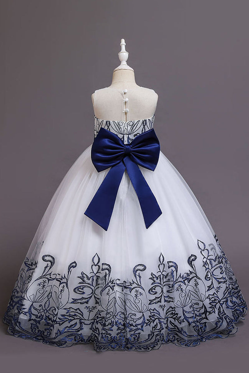 Load image into Gallery viewer, Navy Sleeveless A Line Embroidery Girls&#39; Dress