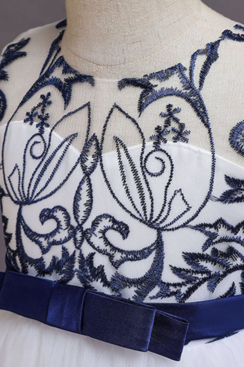 Load image into Gallery viewer, Navy Sleeveless A Line Embroidery Girls&#39; Dress