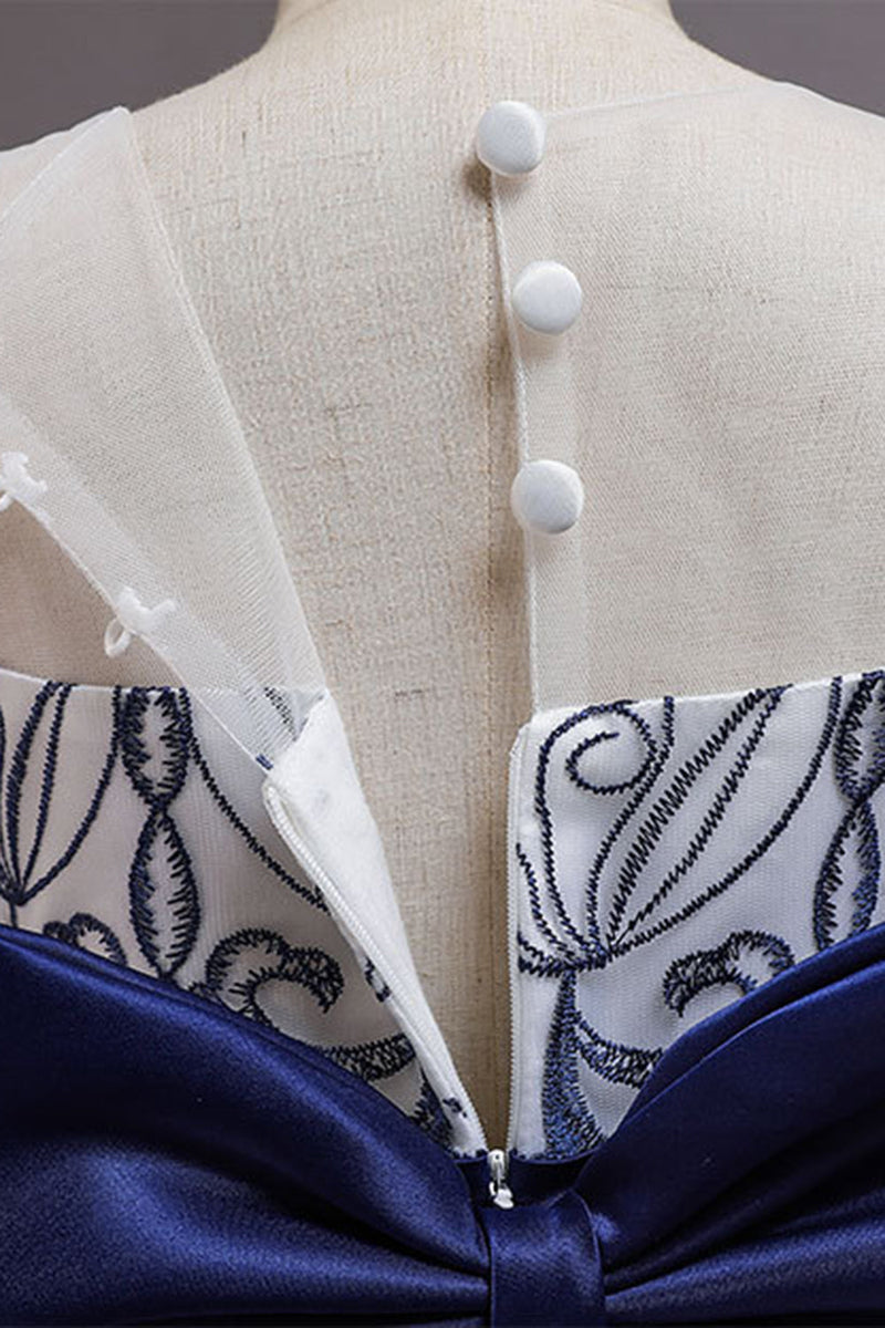Load image into Gallery viewer, Navy Sleeveless A Line Embroidery Girls&#39; Dress
