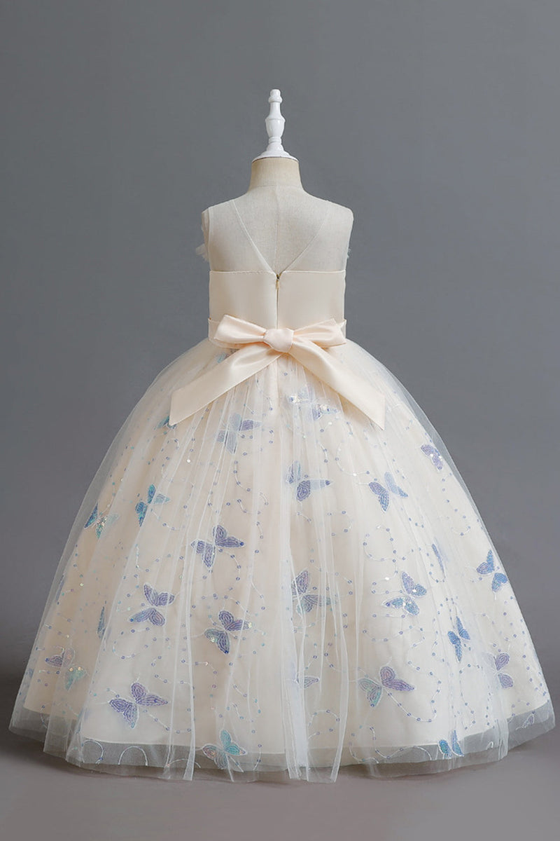 Load image into Gallery viewer, White Sleeveless Girl&#39;s Party Dress with Buttflies