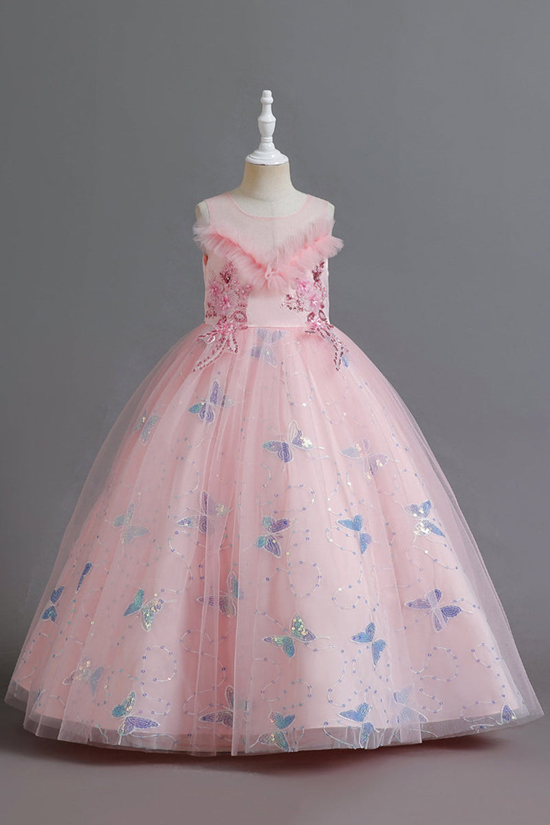 Load image into Gallery viewer, White Sleeveless Girl&#39;s Party Dress with Buttflies