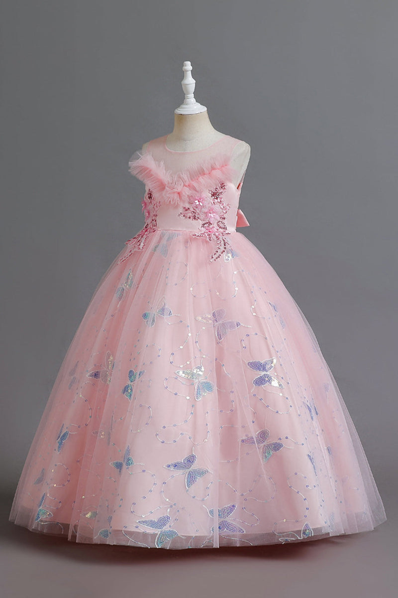 Load image into Gallery viewer, White Sleeveless Girl&#39;s Party Dress with Buttflies
