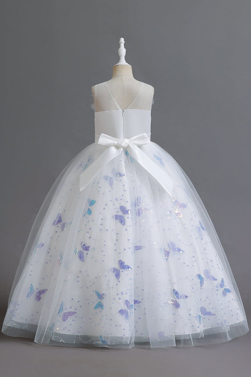 Load image into Gallery viewer, White Sleeveless Girl&#39;s Party Dress with Buttflies