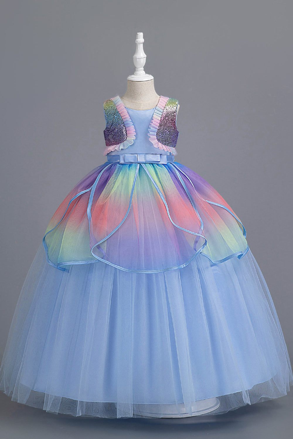 Sleeveless Blue Tulle Girl's Party Dress