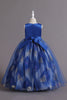 Load image into Gallery viewer, Blue Satin Flower Girl Dress with Beading