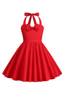 Load image into Gallery viewer, Halter Red Vintage Girls Dress with Bow
