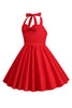 Load image into Gallery viewer, Halter Red Vintage Girls Dress with Bow