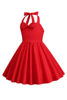 Load image into Gallery viewer, Halter Red Vintage Girls Dress with Bow