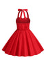 Load image into Gallery viewer, Halter Red Vintage Girls Dress with Bow