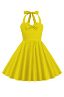 Load image into Gallery viewer, Halter Red Vintage Girls Dress with Bow