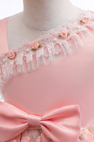 Load image into Gallery viewer, A Line Pink Bow Girls Dress With Appliques