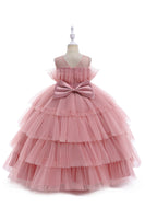 Load image into Gallery viewer, Pink Tulle A Line Flower Girl Dress with Bow