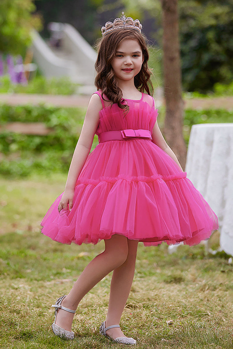 Load image into Gallery viewer, A Line Removable Hot Pink Girl&#39;s Party Dress