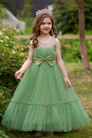 Load image into Gallery viewer, White Straplee Tulle A Line Flower Girl Dress with Bow