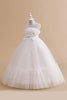 Load image into Gallery viewer, White Straplee Tulle A Line Flower Girl Dress with Bow