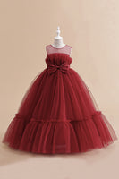 Load image into Gallery viewer, White Straplee Tulle A Line Flower Girl Dress with Bow