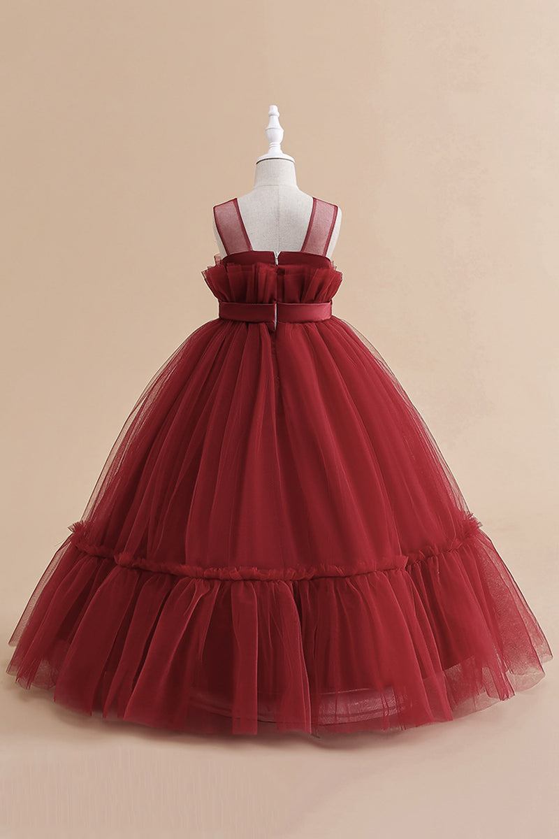 Load image into Gallery viewer, White Straplee Tulle A Line Flower Girl Dress with Bow