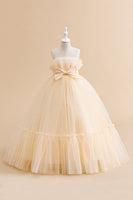 Load image into Gallery viewer, White Straplee Tulle A Line Flower Girl Dress with Bow