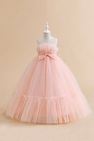 Load image into Gallery viewer, White Straplee Tulle A Line Flower Girl Dress with Bow