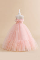 Load image into Gallery viewer, White Straplee Tulle A Line Flower Girl Dress with Bow