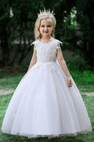 Load image into Gallery viewer, White Weeding Flower Girl Dress with Bow