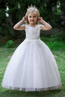 Load image into Gallery viewer, White Weeding Flower Girl Dress with Bow