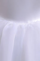 Load image into Gallery viewer, White Tulle A Line Flower Girl Dress with Puff Sleeves