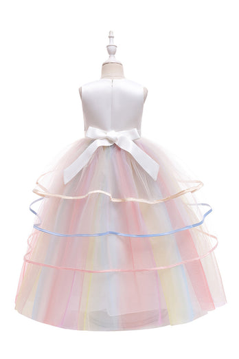Pink A Line Tulle Girl's Party Dress with 3D Flowers