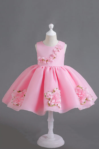Pink A Line Flower Girl Dress with 3D Flowers