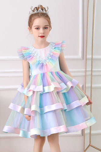 Rainbow Tulle Layered Girl's Party Dress