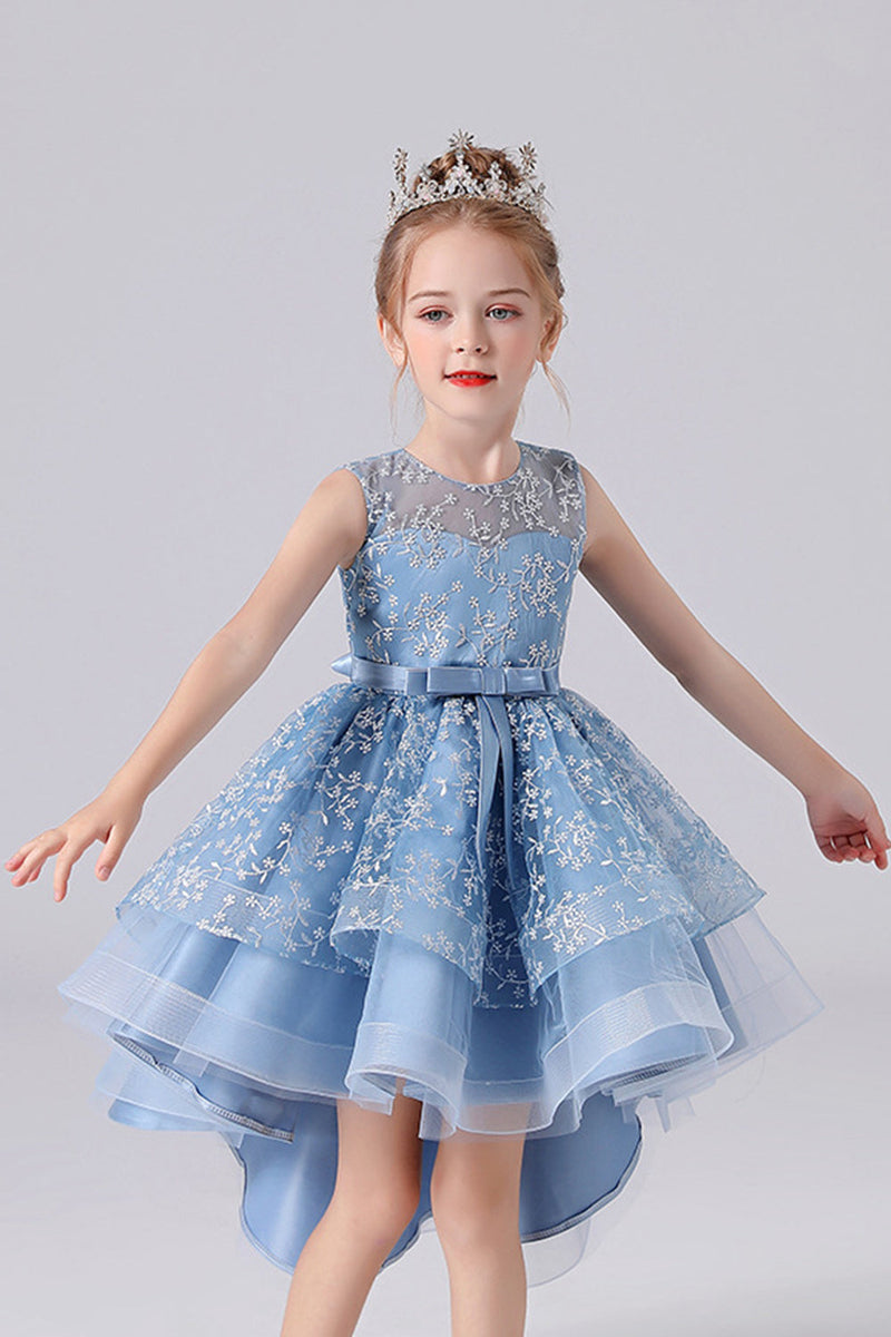 White High low Flower Girl Dress with Bow
