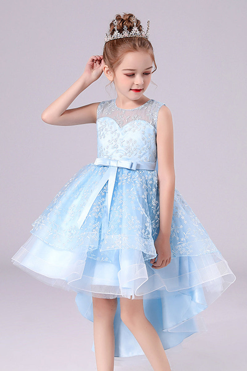 White High low Flower Girl Dress with Bow