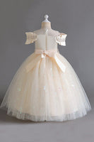 Load image into Gallery viewer, Pink Off the Shoulder A Line Flower Girl Dress with Bow