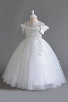 Load image into Gallery viewer, Pink Off the Shoulder A Line Flower Girl Dress with Bow