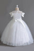 Load image into Gallery viewer, Pink Off the Shoulder A Line Flower Girl Dress with Bow