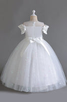 Load image into Gallery viewer, Pink Off the Shoulder A Line Flower Girl Dress with Bow