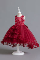 Load image into Gallery viewer, Champagne Beading High Low Butterfly Girls Dresses