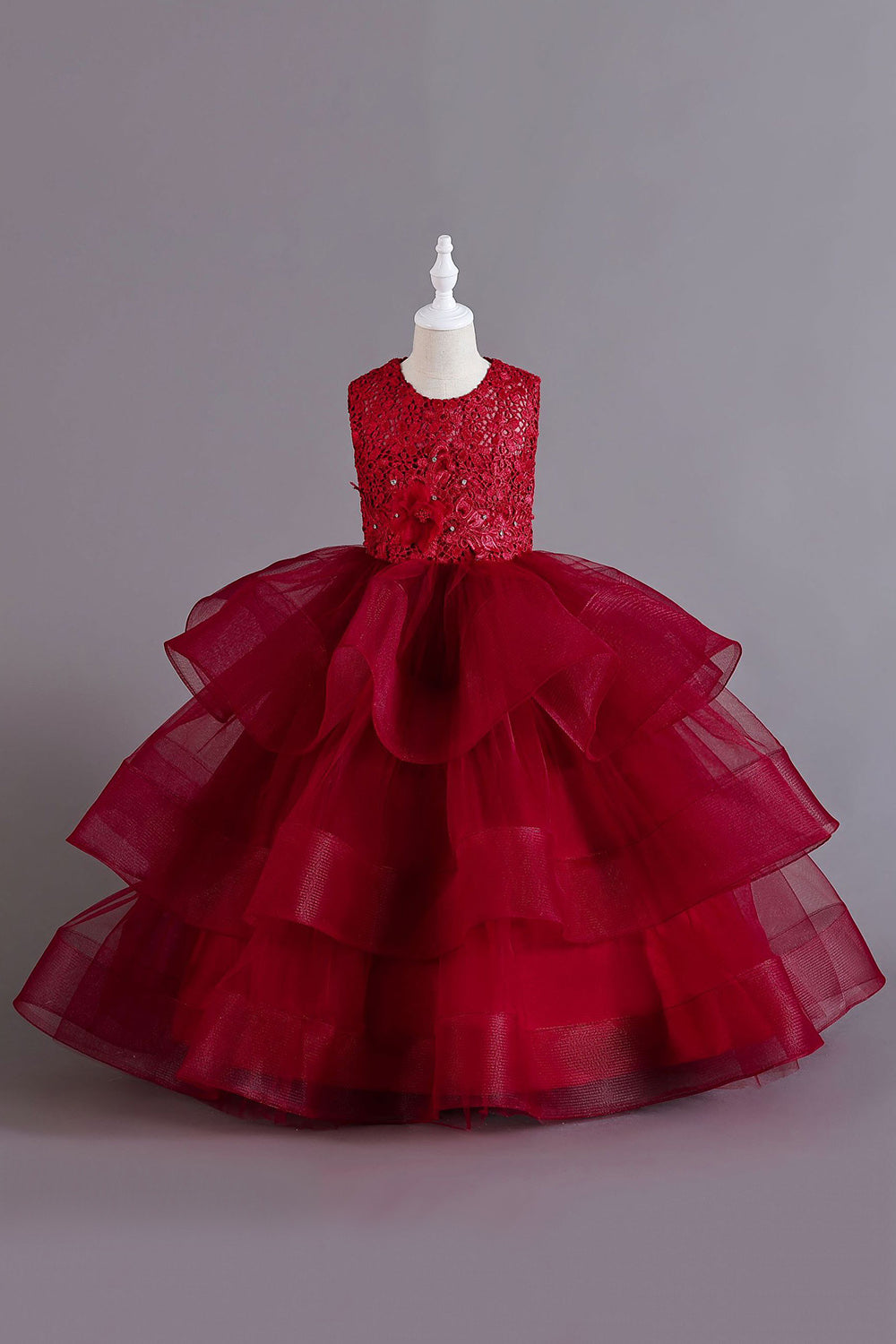 A Line Tulle Burgundy Sleeveless Girls Dresses With Bow