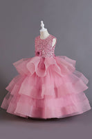 Load image into Gallery viewer, A Line Tulle Burgundy Sleeveless Girls Dresses With Bow