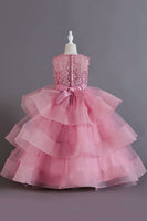 Load image into Gallery viewer, A Line Tulle Burgundy Sleeveless Girls Dresses With Bow