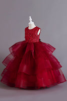 Load image into Gallery viewer, A Line Tulle Burgundy Sleeveless Girls Dresses With Bow